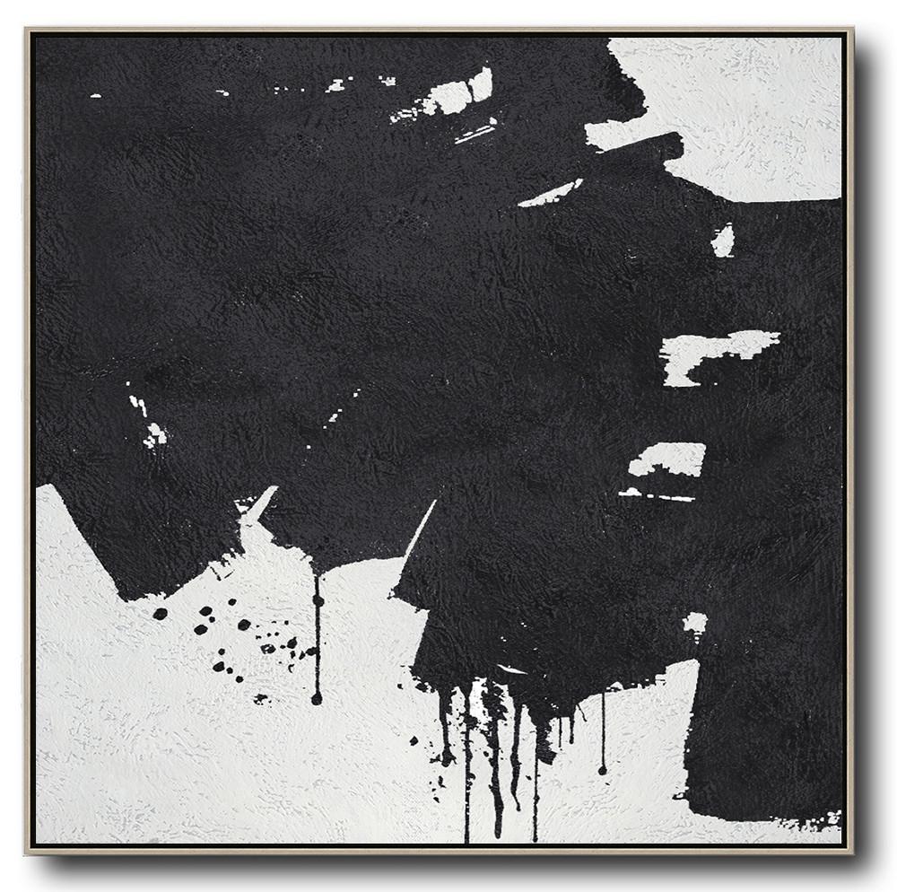 Hand Painted Extra Large Abstract Painting,Oversized Minimal Black And White Painting - Home Decor Canvas